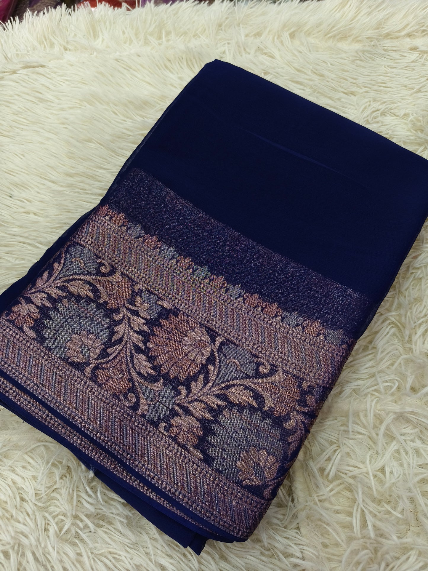 Navy Blue Georgette Silk Saree