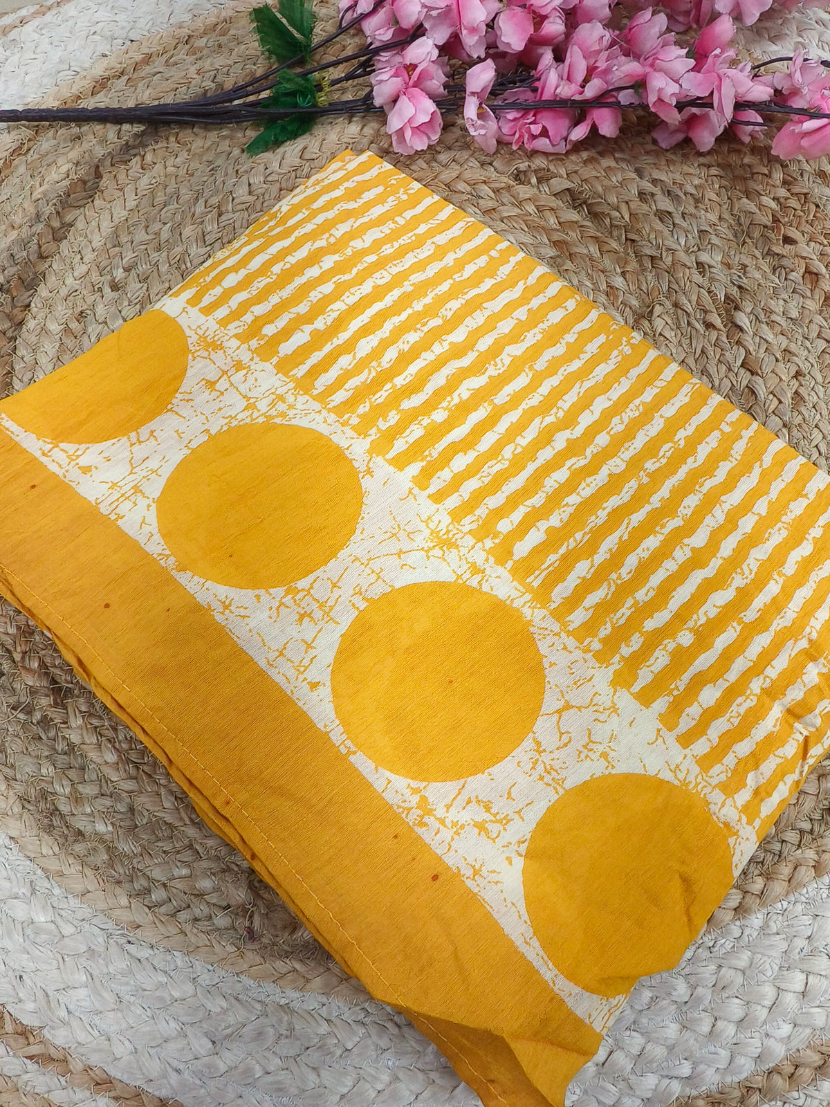 Yellow Batik Printed Cotton Saree