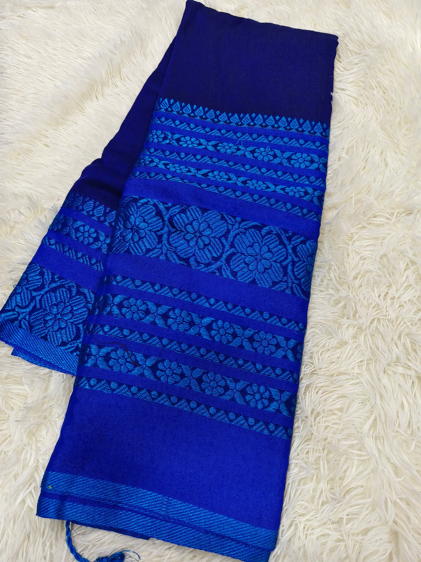 Black with royalblue Khadi cotton saree