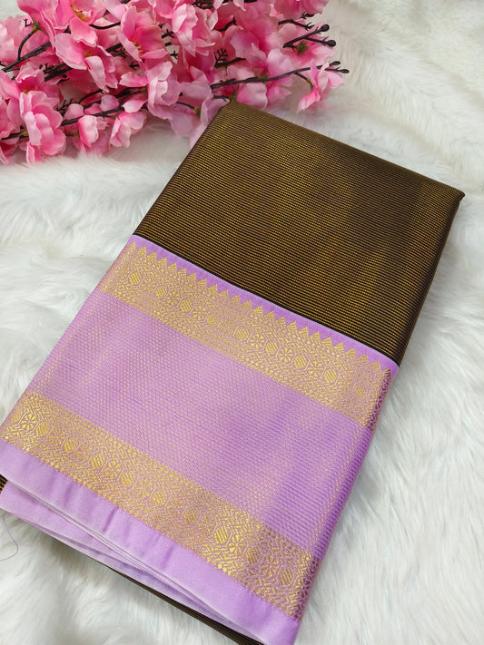 Bark brown with lotus pink kanjivaram silk saree
