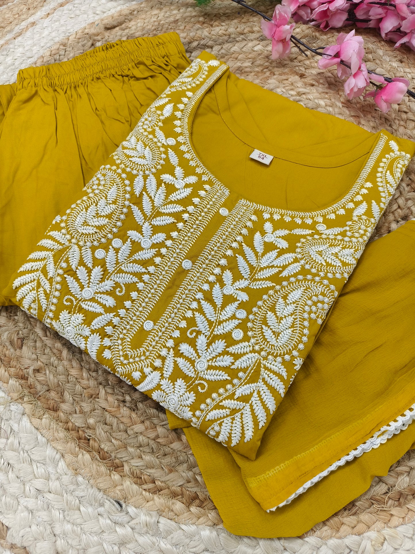Yellow designer chickankari work salwar suit