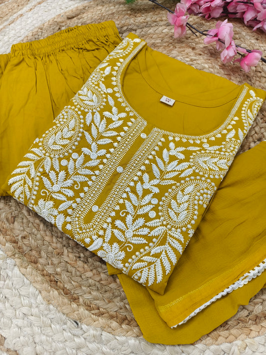 Yellow designer chickankari work salwar suit