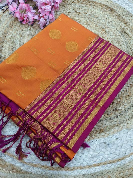 Orange with Pink Elegant soft semi kanjivaram silk saree