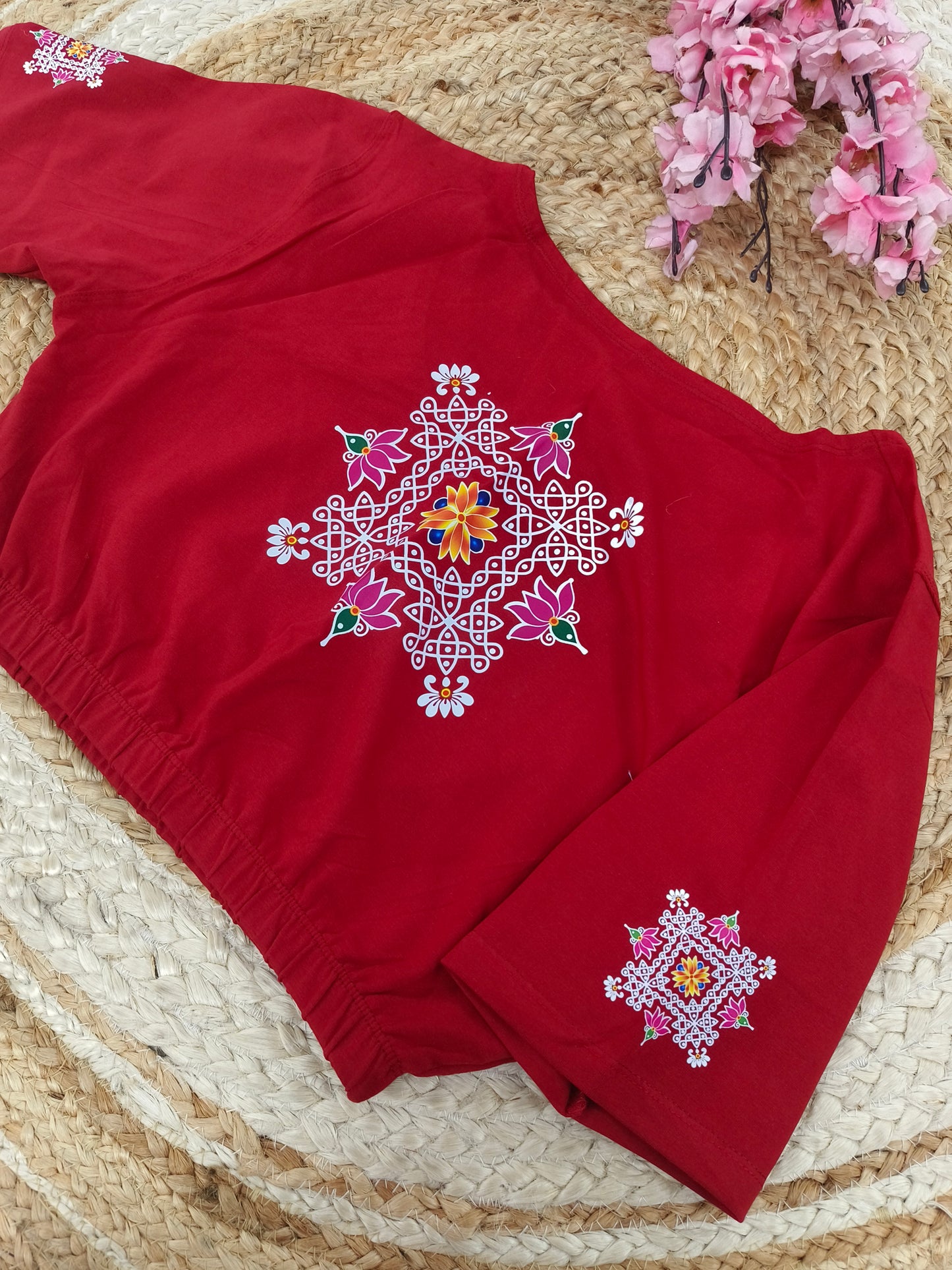 Maroon Stretchable blouse with unique printed design