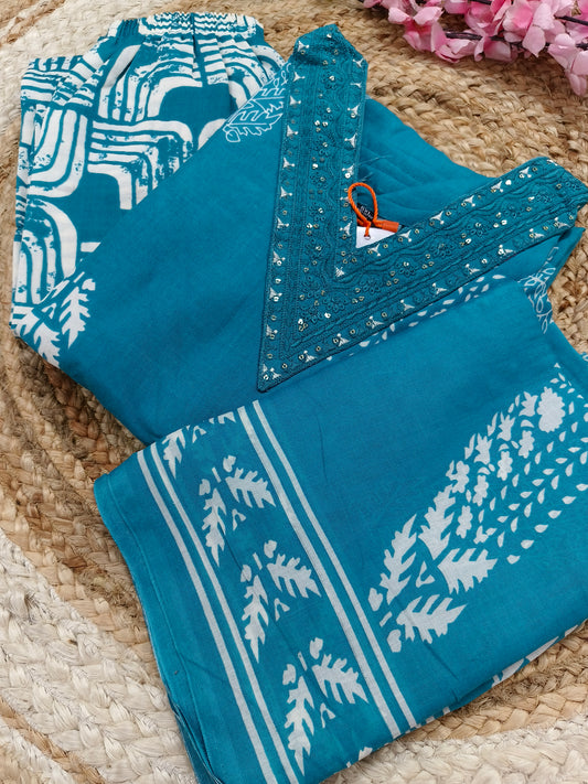 Blue Cotton sets with duppatta