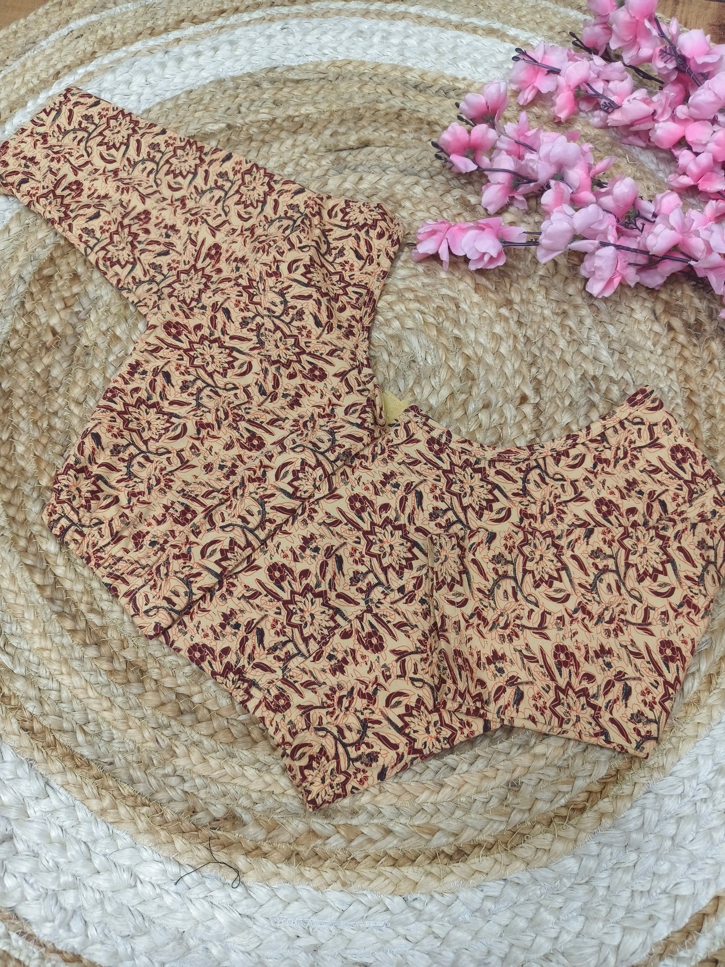Beige Kalamkari Cotton Stretchable Blouse