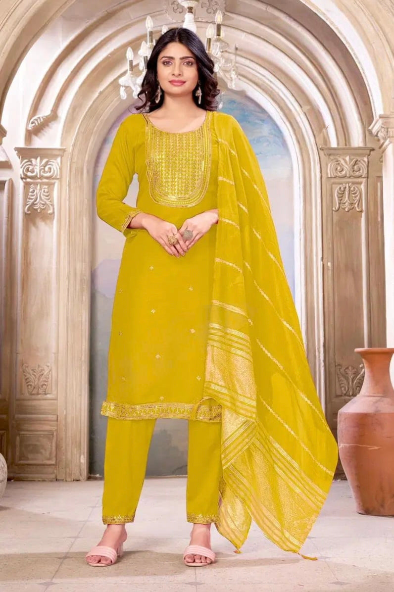 Yellow designer straight cut Suit