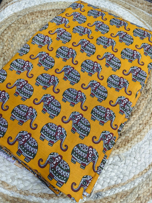 Yellow Pure cotton Kalamkari Fabric