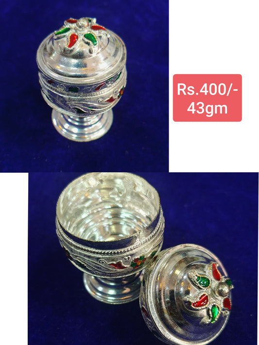 German silver peacock handmade sindoor box weight 43gm