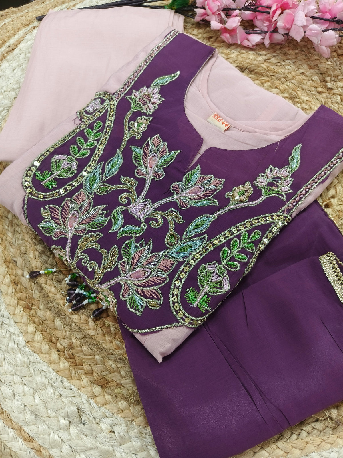 Elegant soft Pink with Purple Malchanderi A - Line suits