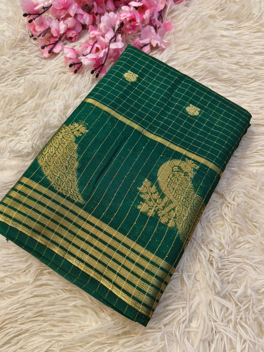 Bottle green semi Mysore silk saree