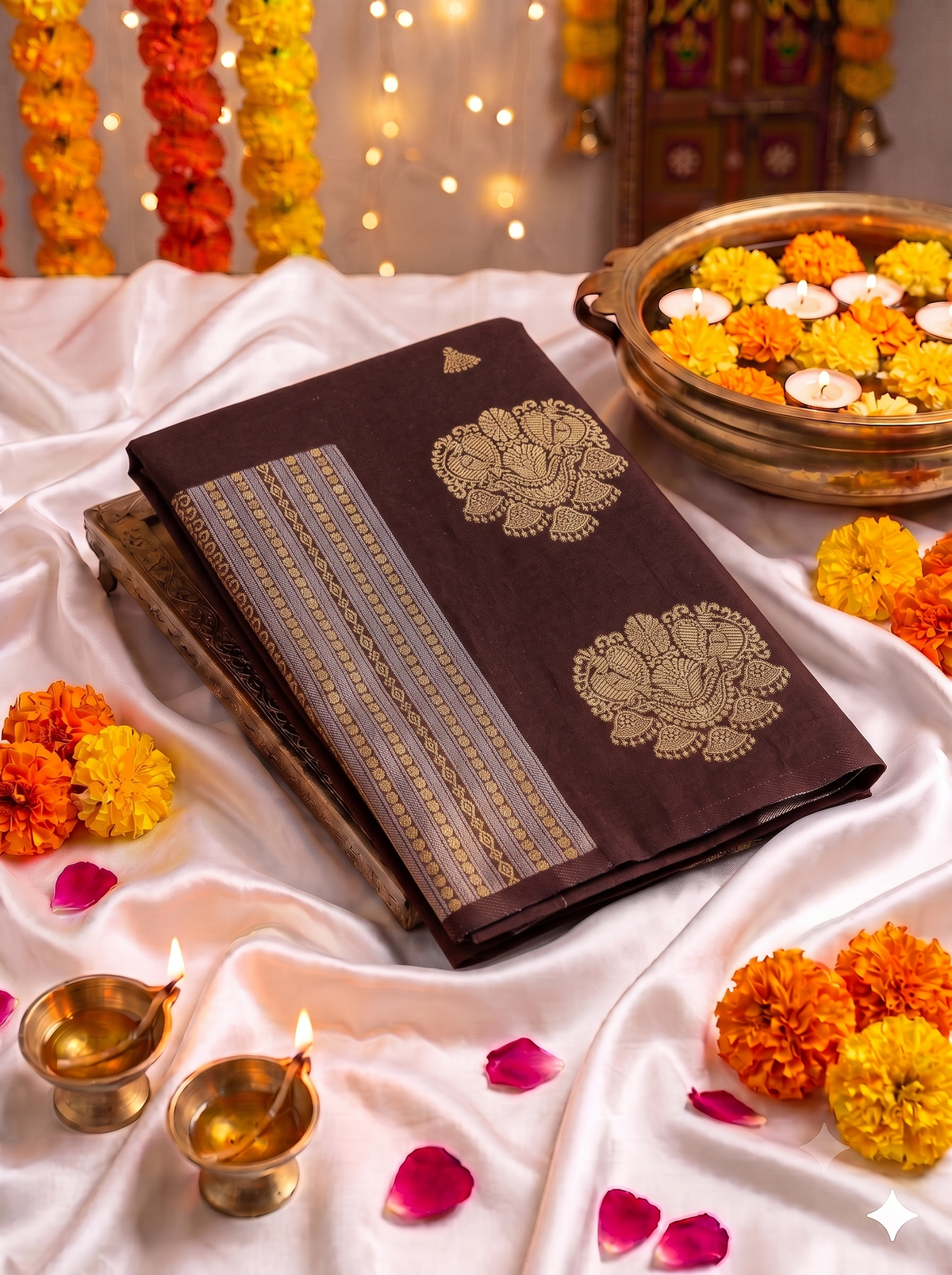 Brown Georgette silk saree