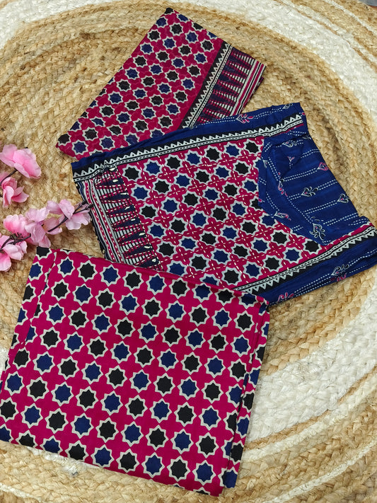 Blue with pink  Aarvi pure cotton suit