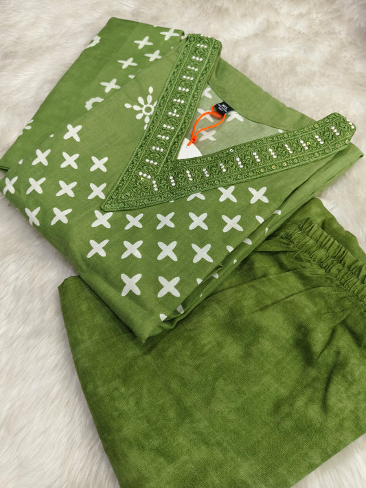 Green Cotton sets with duppata