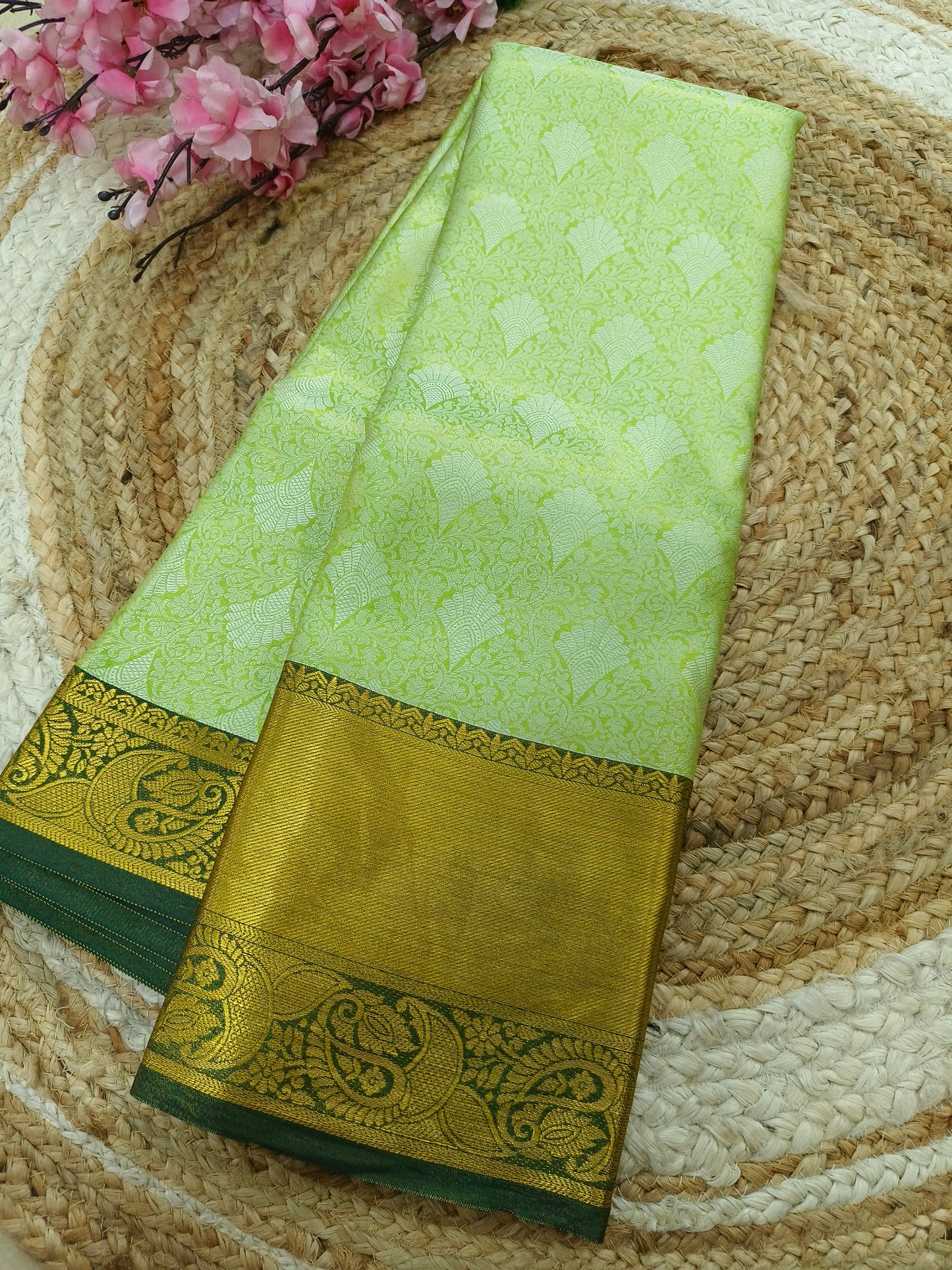 Green With Bottle Green soft silk saree