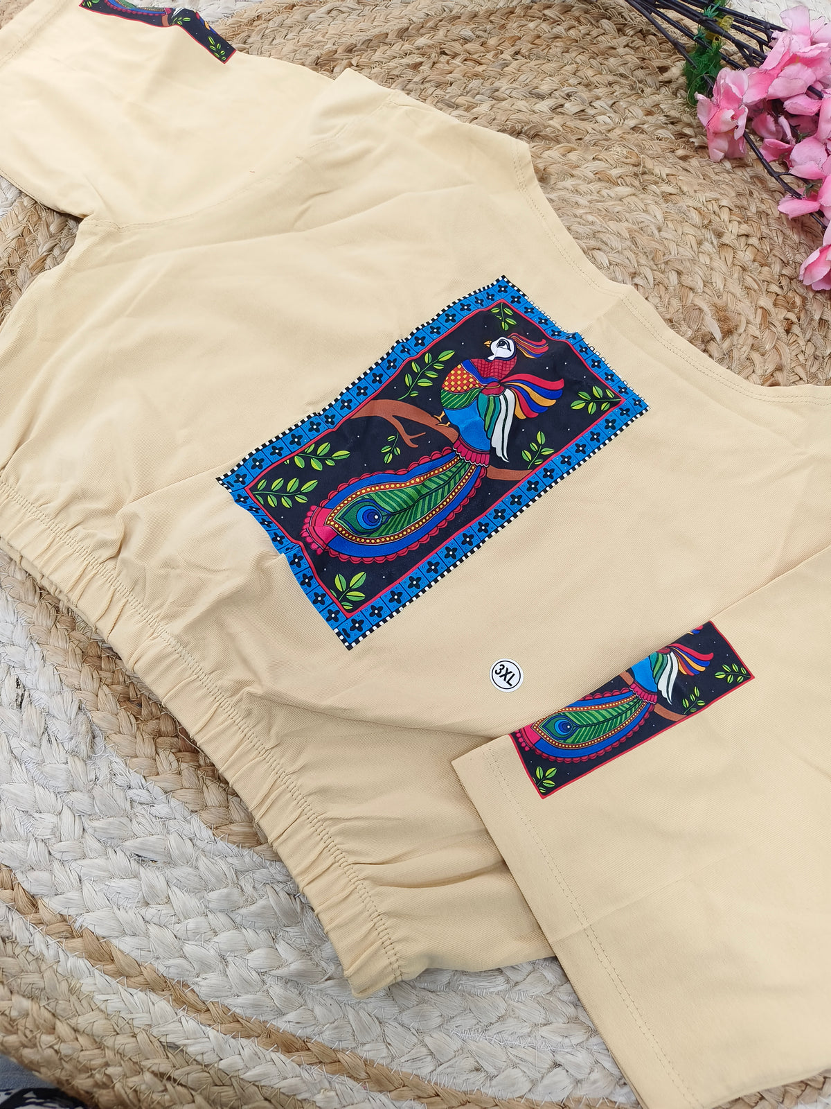 Cream  Stretchable blouse with unique printed design