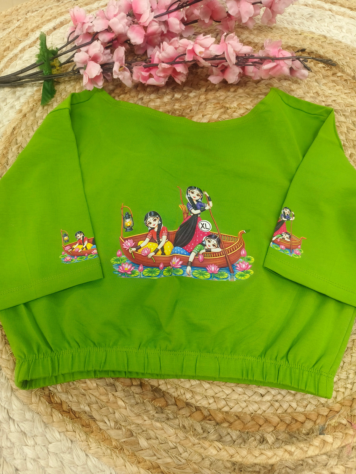 Parrot green Stretchable blouse with unique printed design