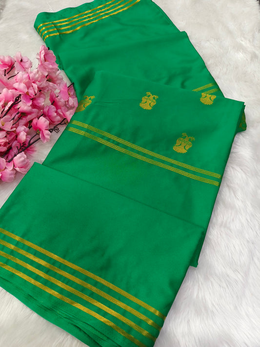 Leaf green semi silk saree