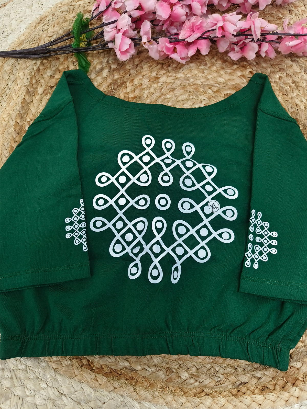 Dark green Stretchable blouse with unique printed design