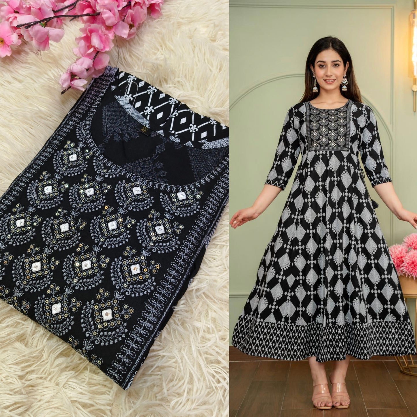 Black Cotton Anarkali Top