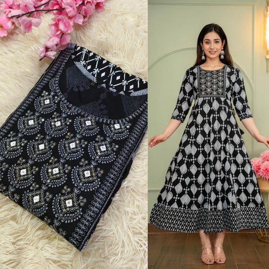 Black Cotton Anarkali Top