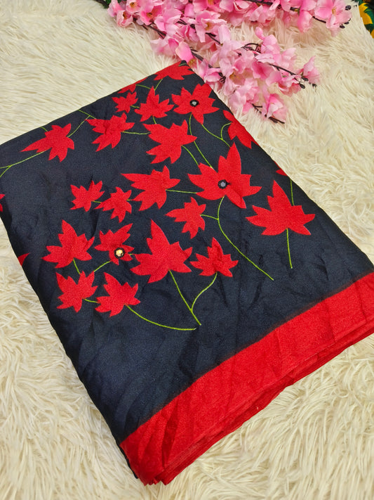Black with Red Crushed Georgette saree