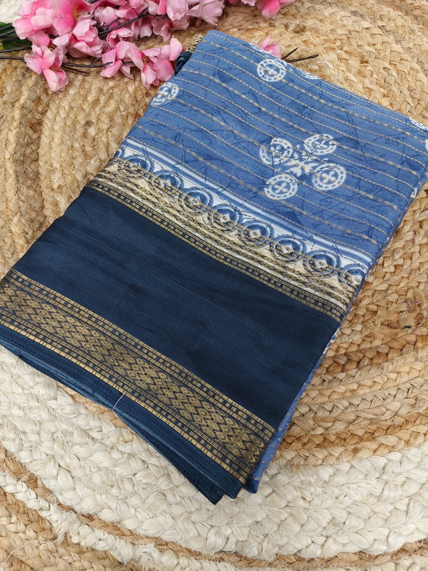 Light Blue with peacock blue Dola Silk Saree