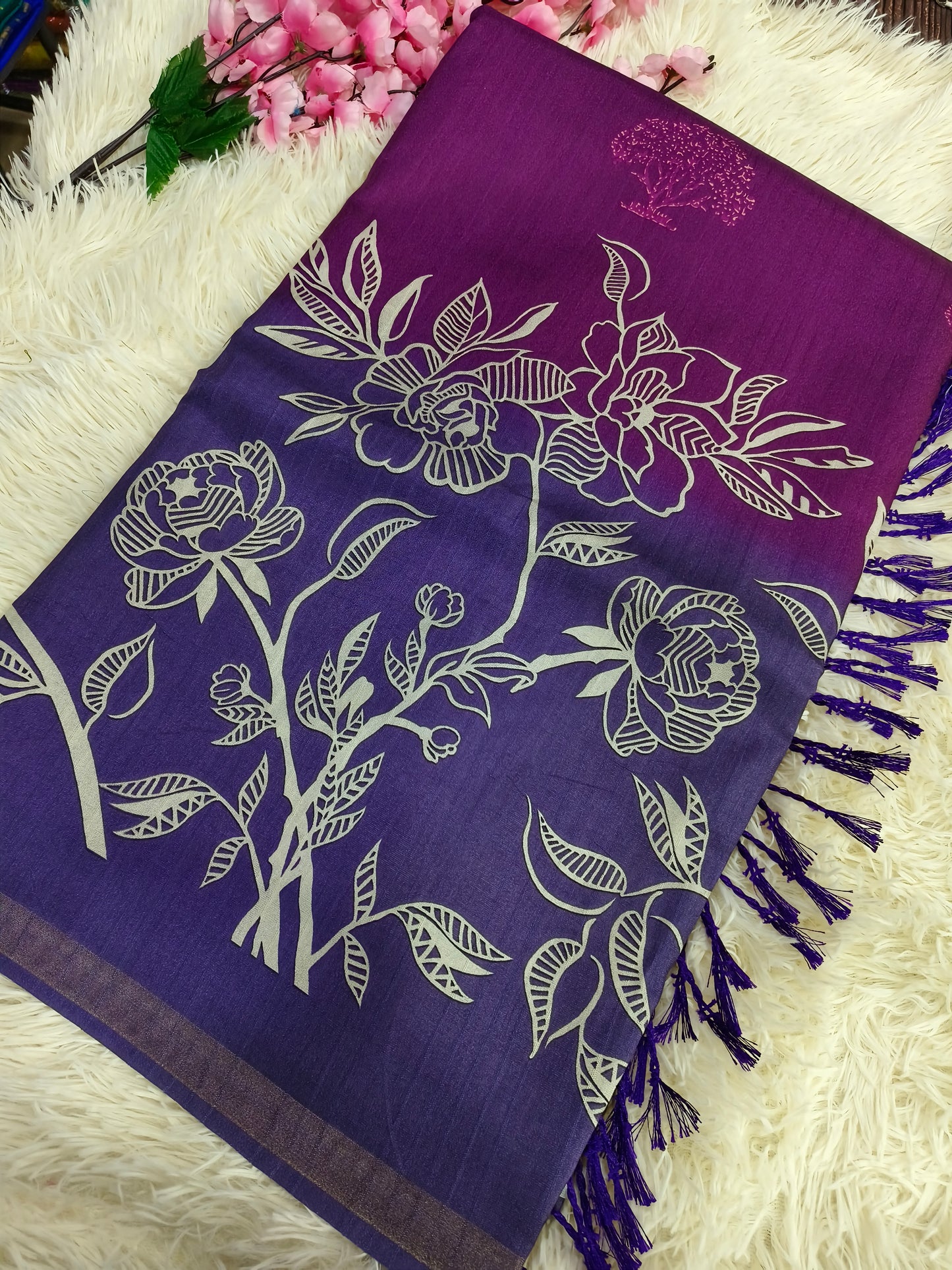 Pink With Purple Tussar silk saree