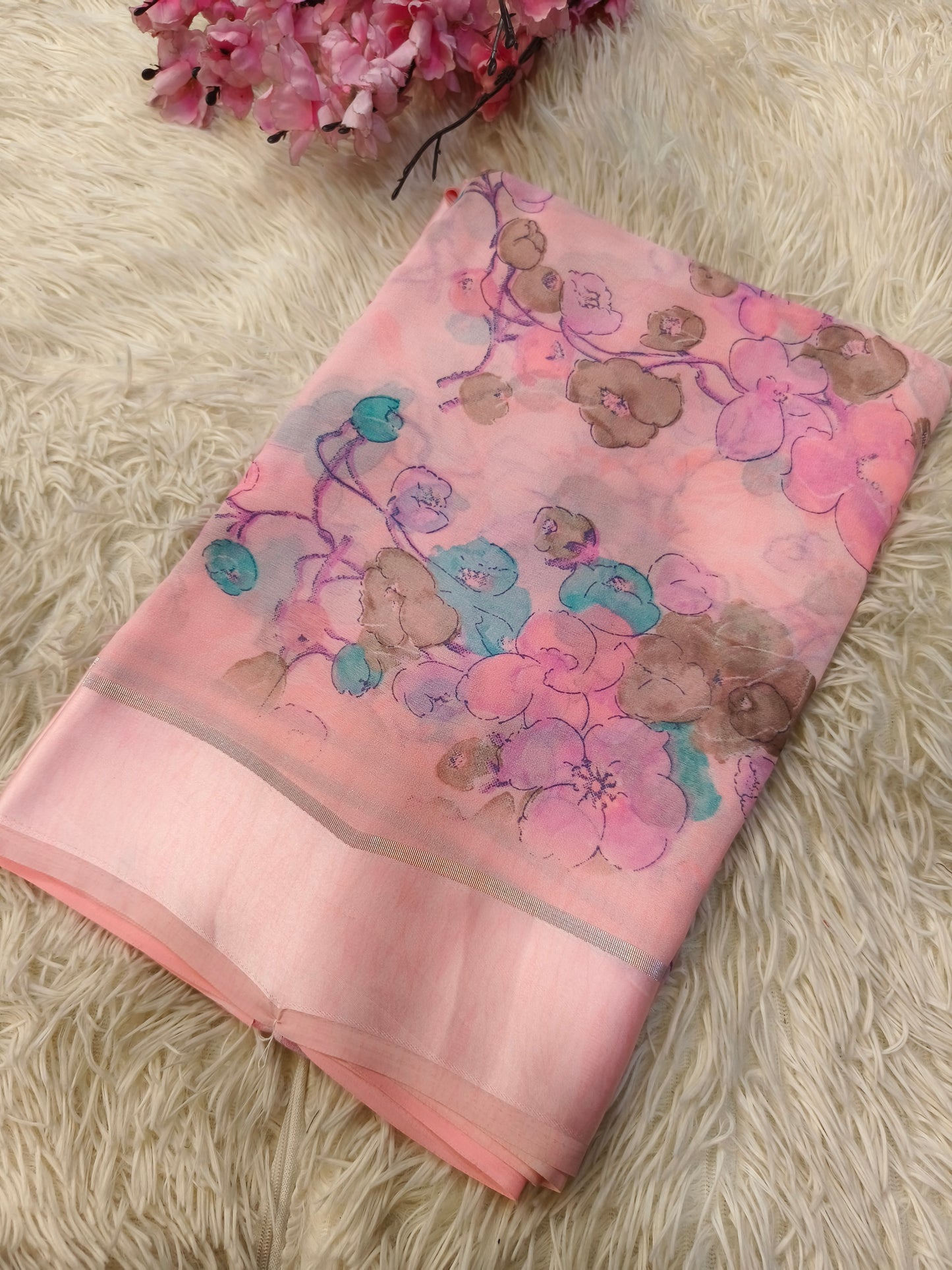 Pink fancy georgette saree
