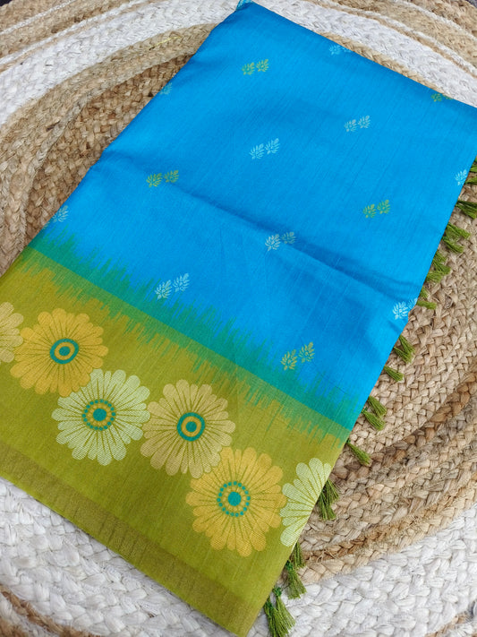 Sky Blue with Green Tussar silk saree