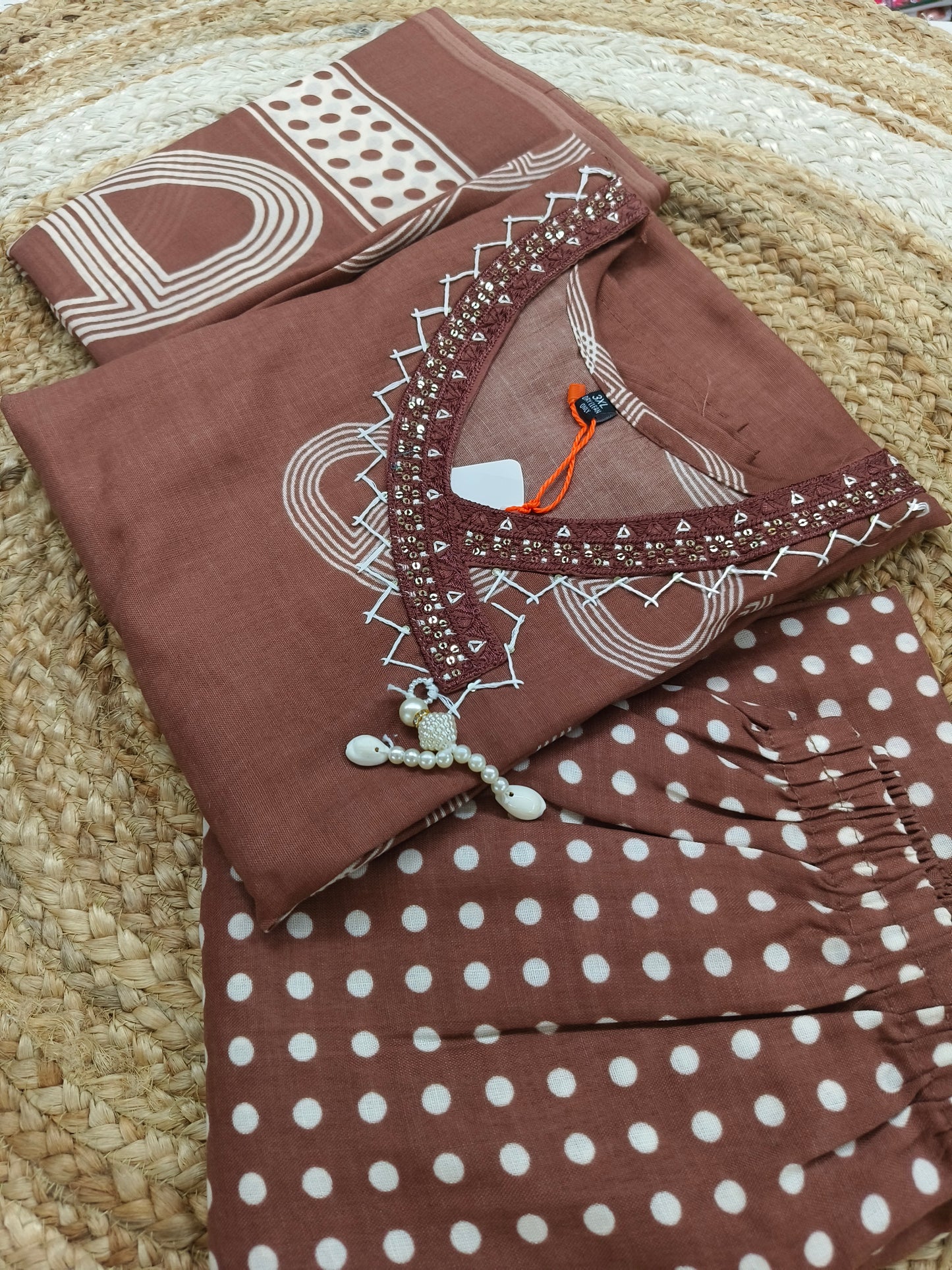 Brown cotton sets with duppata