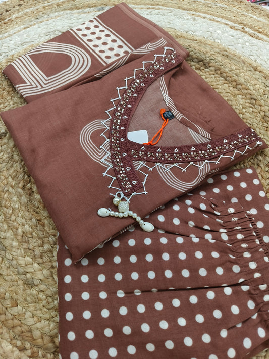 Brown cotton sets with duppata