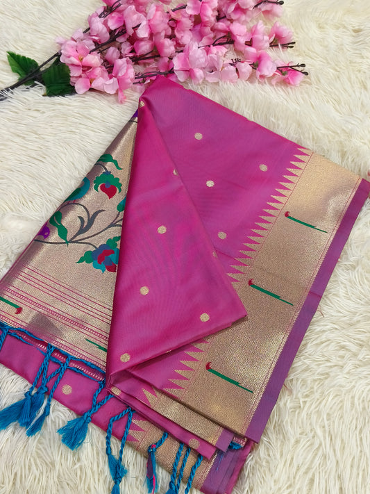 Old rose Pink Paithani silk saree