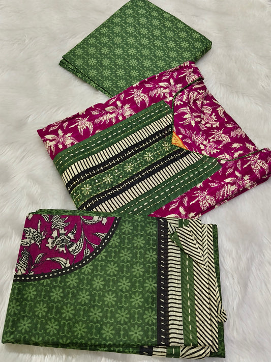 Pink With Green Aarvi Pure Cotton Suit