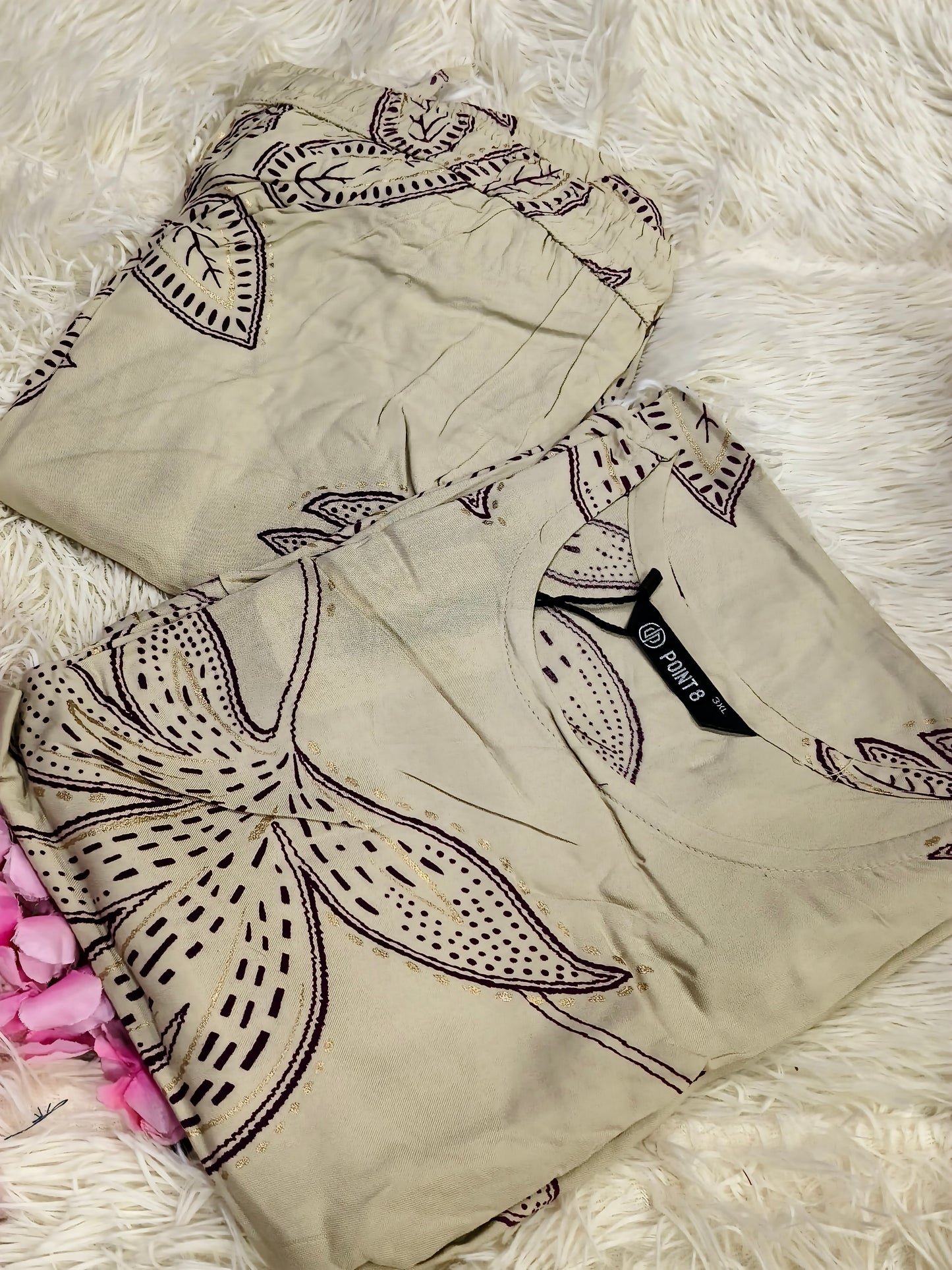 Cream korean style cord set