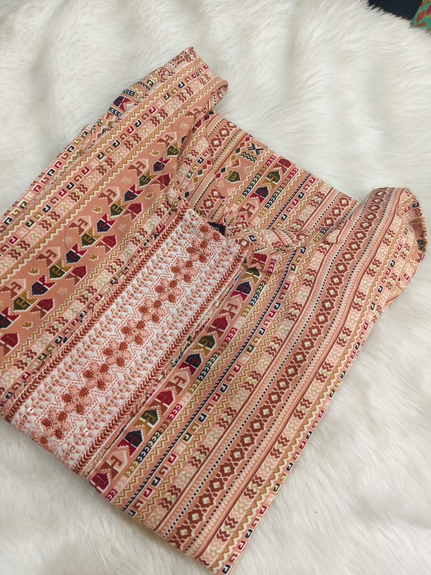 Beige Cotton side cut kurti
