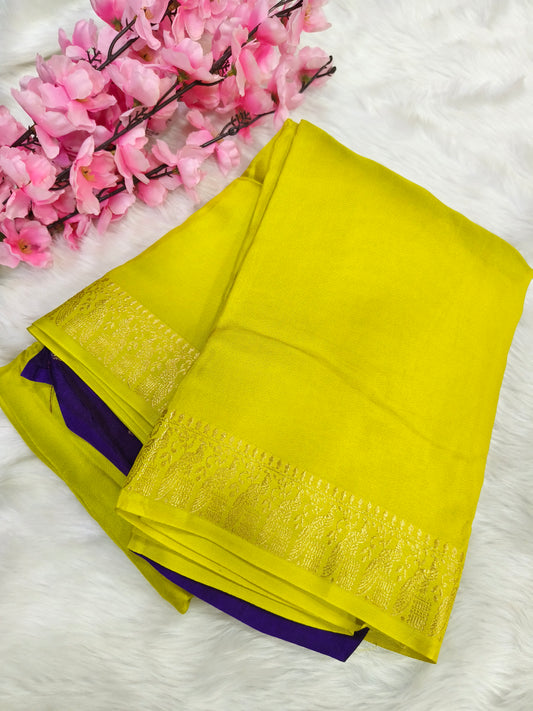 Lemon yellow Viscose silk saree