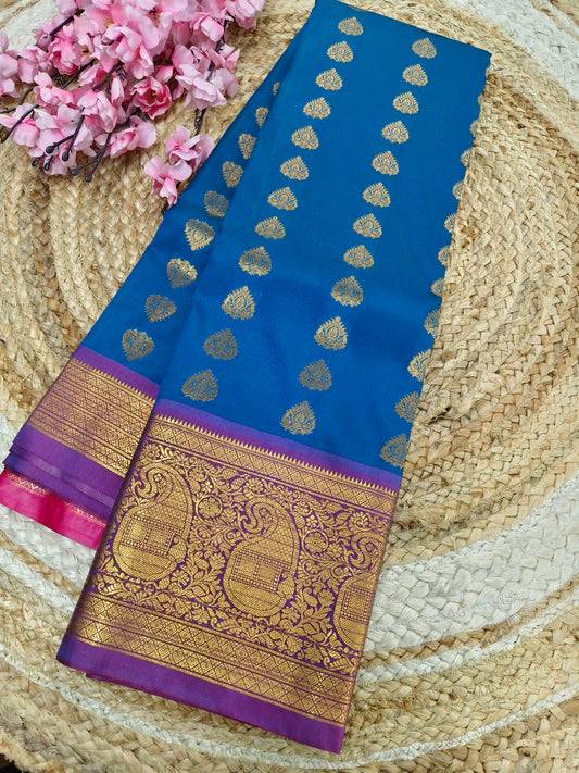 Blue with purple Elegant  soft semi kanjivaram silk saree