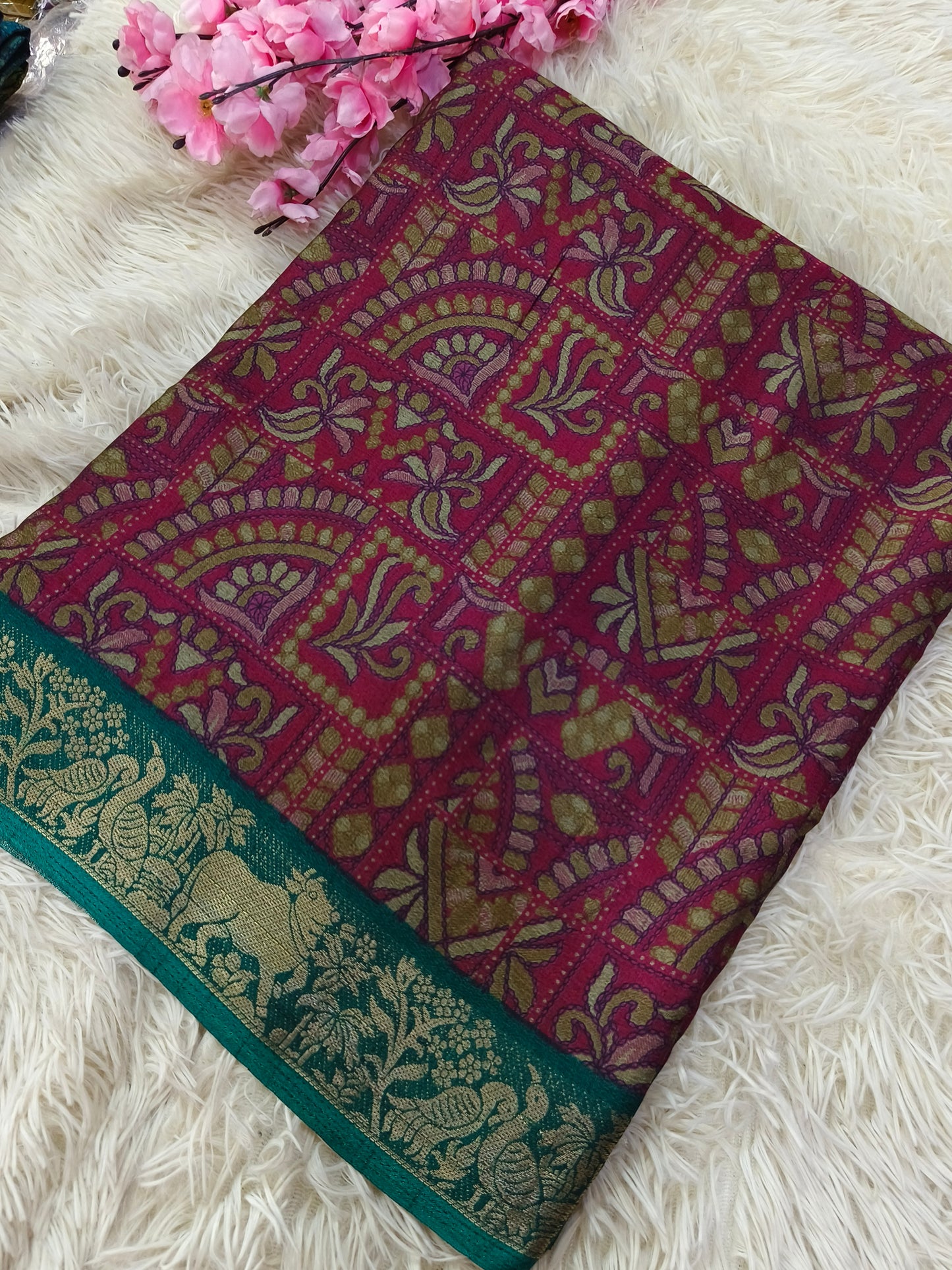 Blue Kalamkari Fusion silk saree