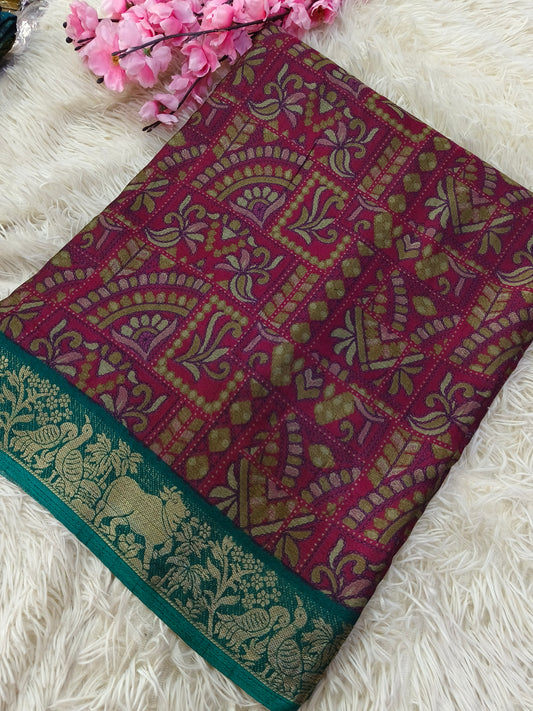 Blue Kalamkari Fusion silk saree