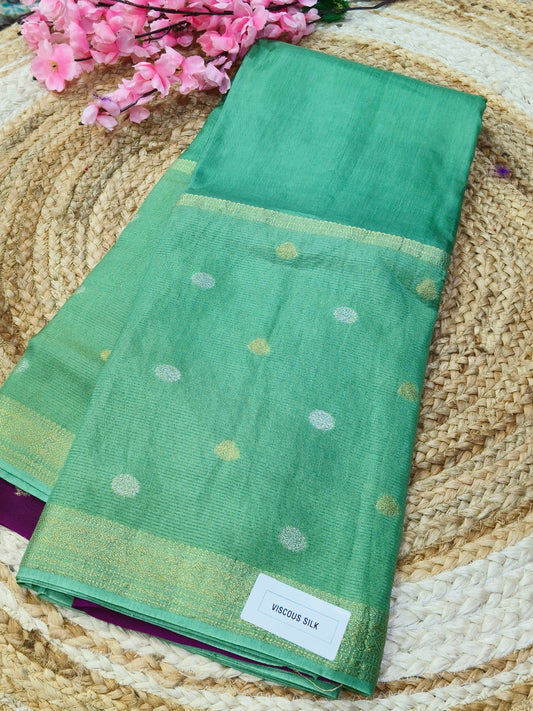 Turquoise Green Viscous silk saree