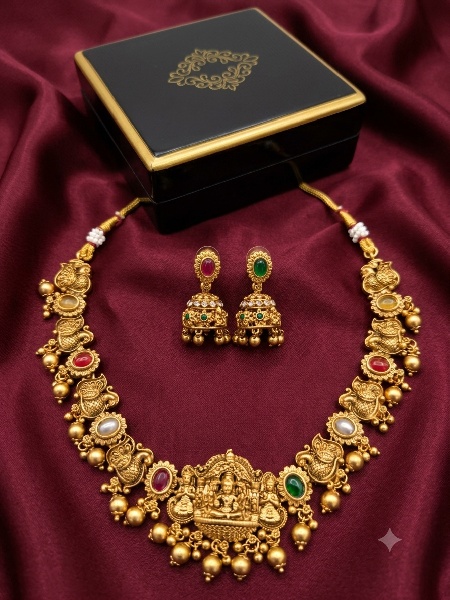 Antique Gold Goddess Lakshmi Temple Jewellery Set