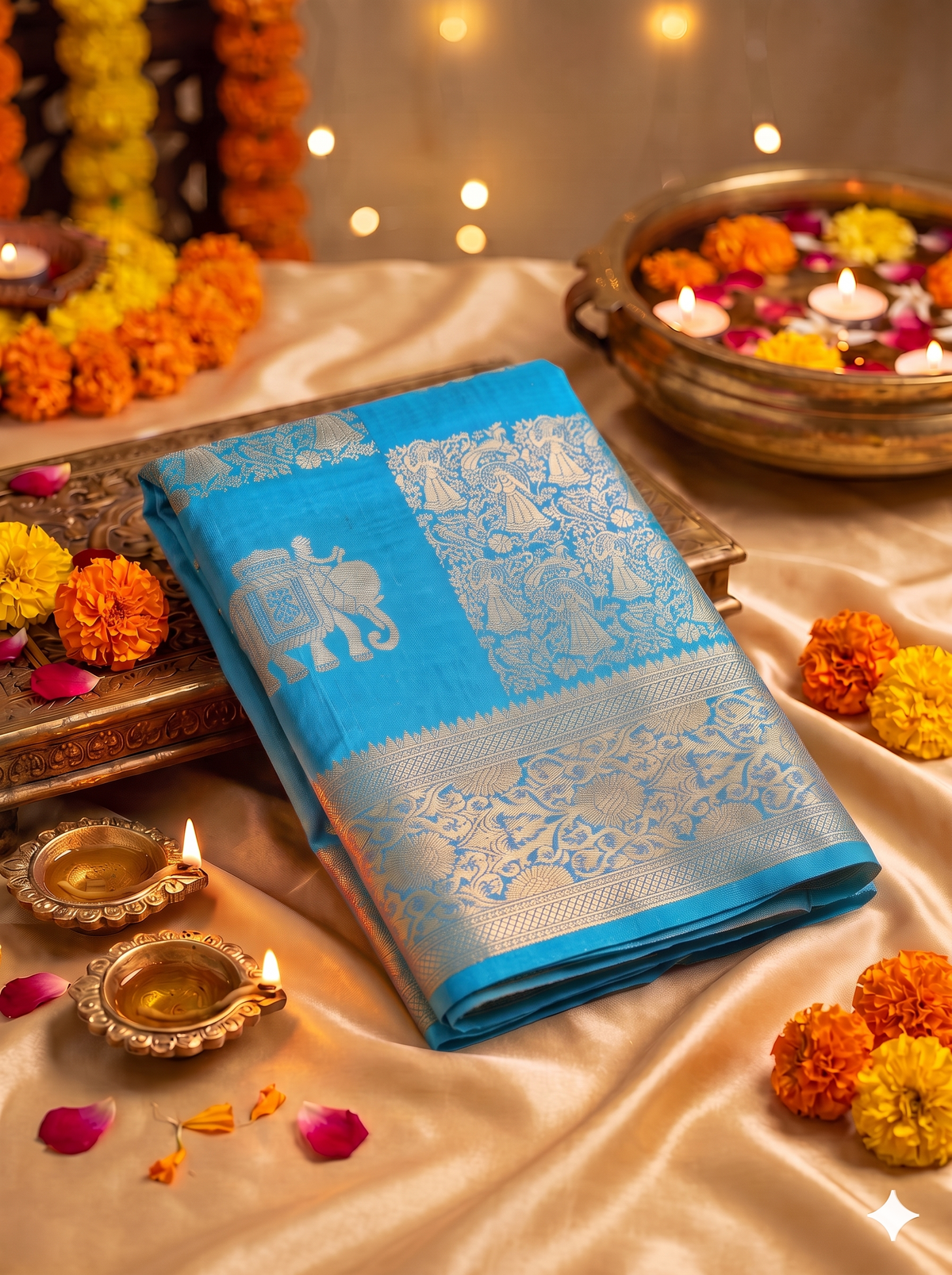 Sky blue Georgette silk saree
