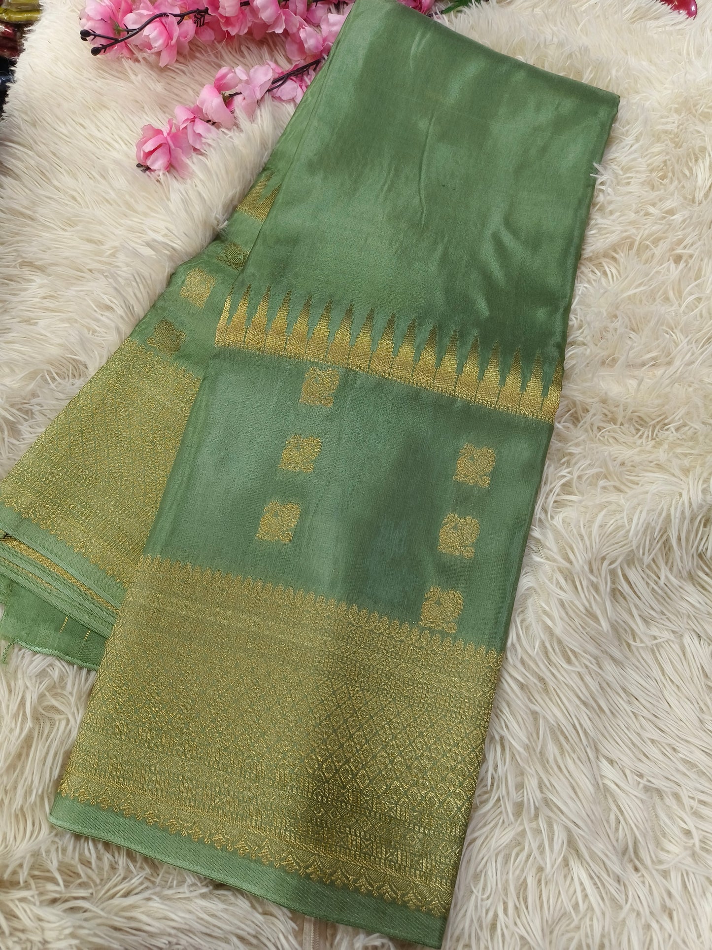 Mint Green Munga silk saree