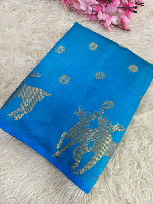 Sky blue semi Tusser silk saree