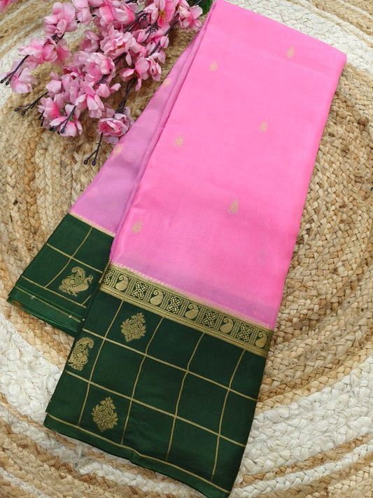 Baby pink with green Munga silk saree
