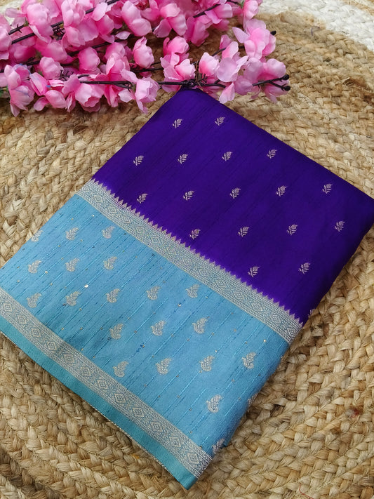 Purple with mint blue semi silk sarees
