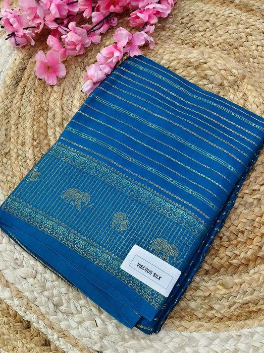 Peacock blue viscous silk saree