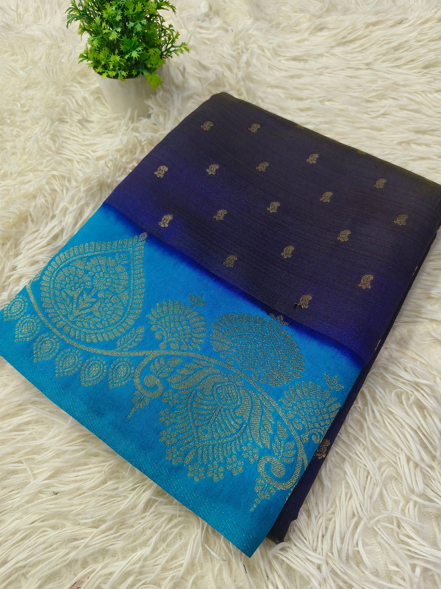 Navy blue with blue soft silk saree