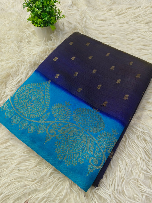 Navy blue with blue soft silk saree